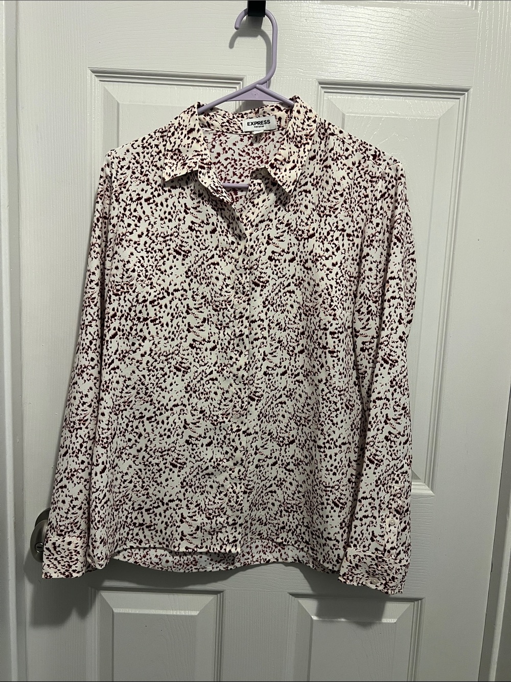 Express Cream Button-Down Shirt with Burgundy Speckle Print